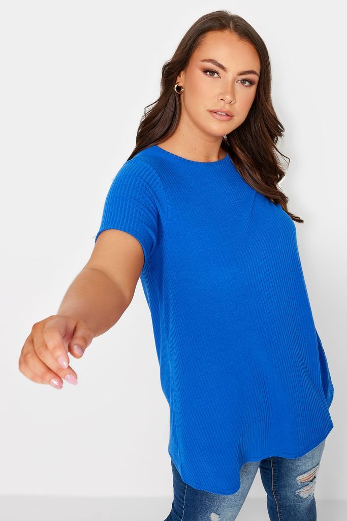 Curve Cobalt Blue Ribbed Swing Tshirt, Women's Curve & Plus Size, Yours