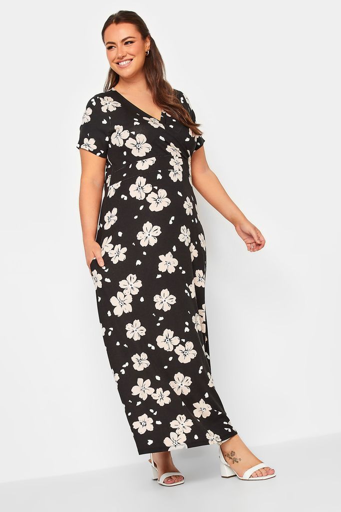 Curve Black Floral Print Wrap Style Maxi Dress, Women's Curve & Plus Size, Yours
