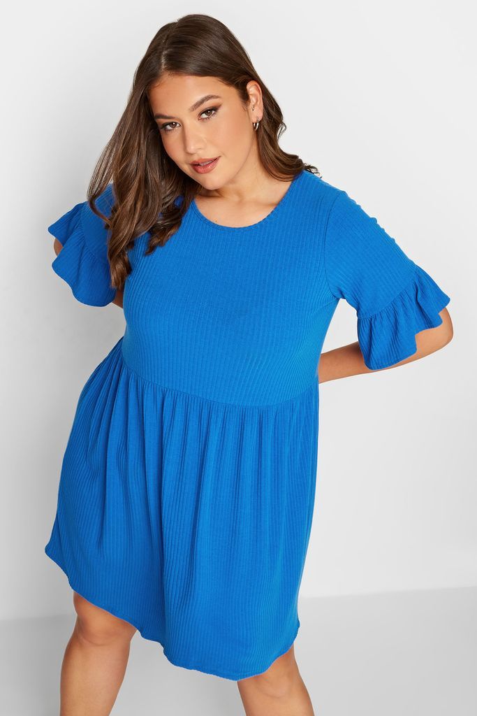 Curve Cobalt Blue Frill Sleeve Tunic Dress, Women's Curve & Plus Size, Yours