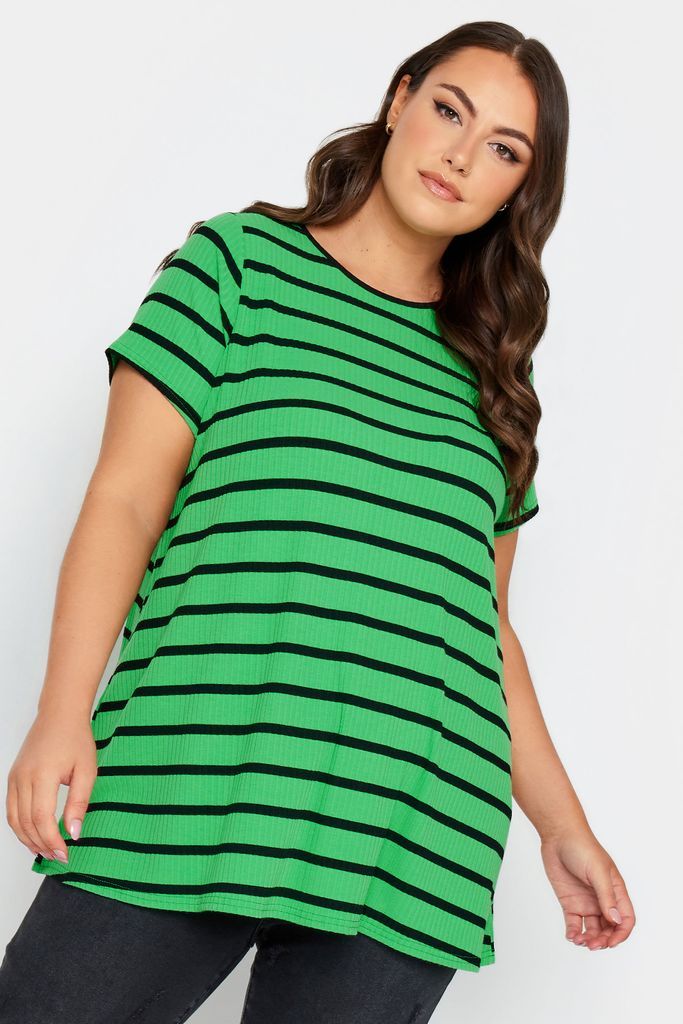 Curve Green Stripe Ribbed Swing Tshirt, Women's Curve & Plus Size, Yours