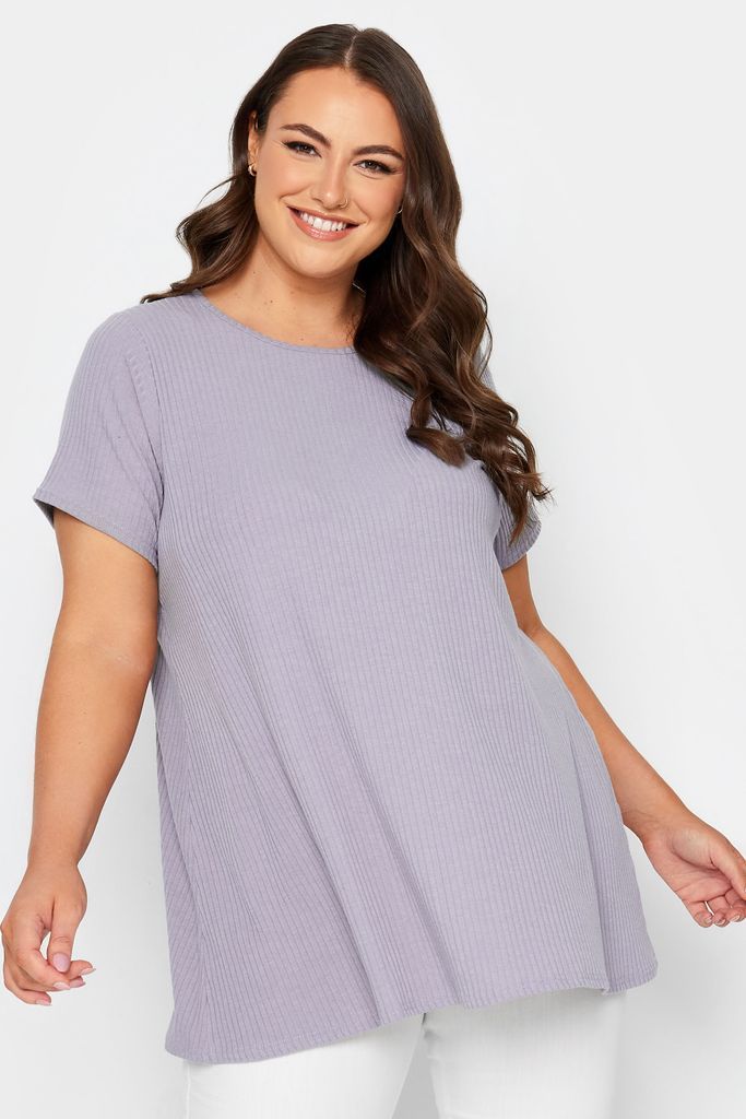 Curve Grey Ribbed Swing Tshirt, Women's Curve & Plus Size, Yours