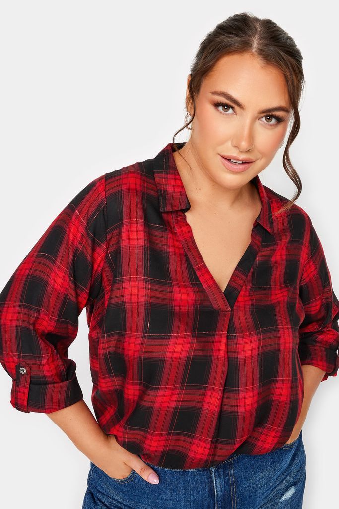 Curve Red Check Print Shirt, Women's Curve & Plus Size, Yours