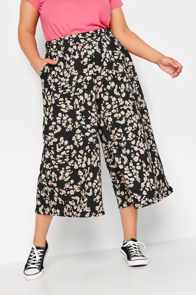 Curve Black Abstract Floral Print Midaxi Culottes, Women's Curve & Plus Size, Yours