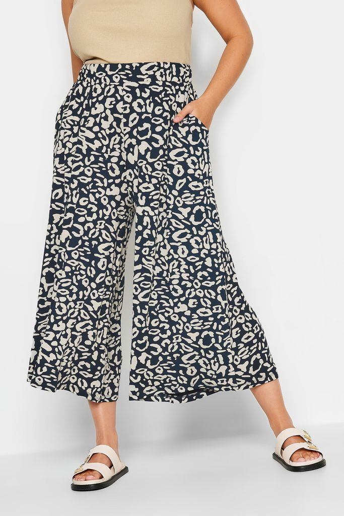 Curve Blue & Natural Abstract Print Midaxi Culottes, Women's Curve & Plus Size, Yours