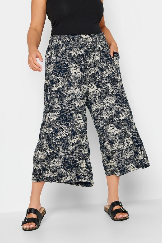 Curve Navy Blue Abstract Print Midaxi Culottes, Women's Curve & Plus Size, Yours