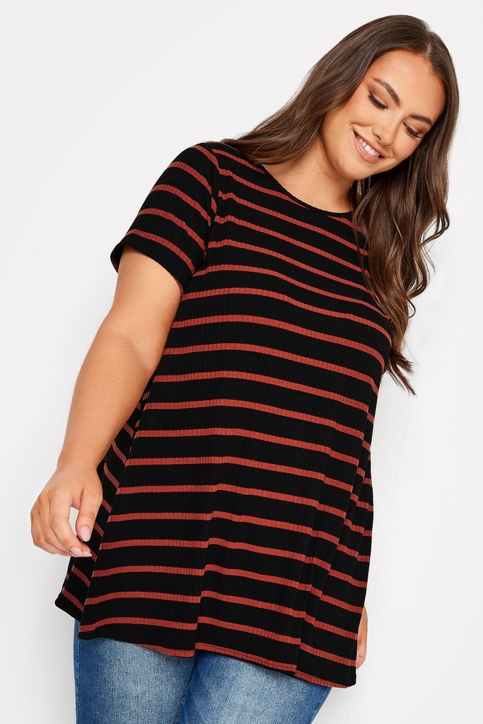 Curve Black Stripe Ribbed Swing Top, Women's Curve & Plus Size, Yours