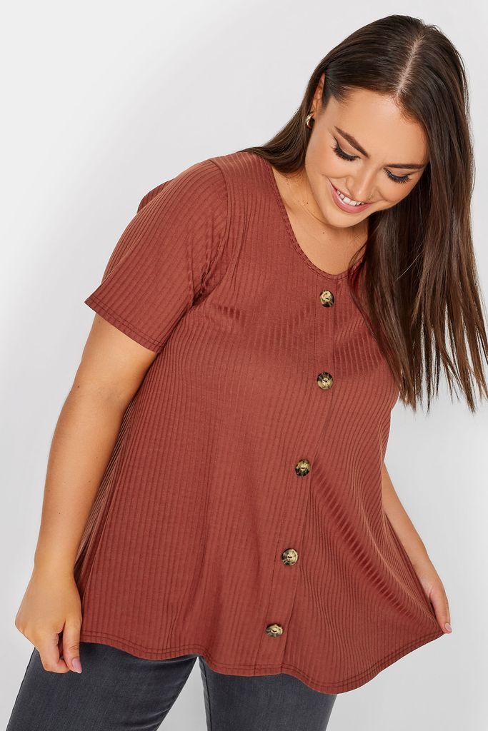 Curve Rust Brown Ribbed Swing Top, Women's Curve & Plus Size, Limited Collection