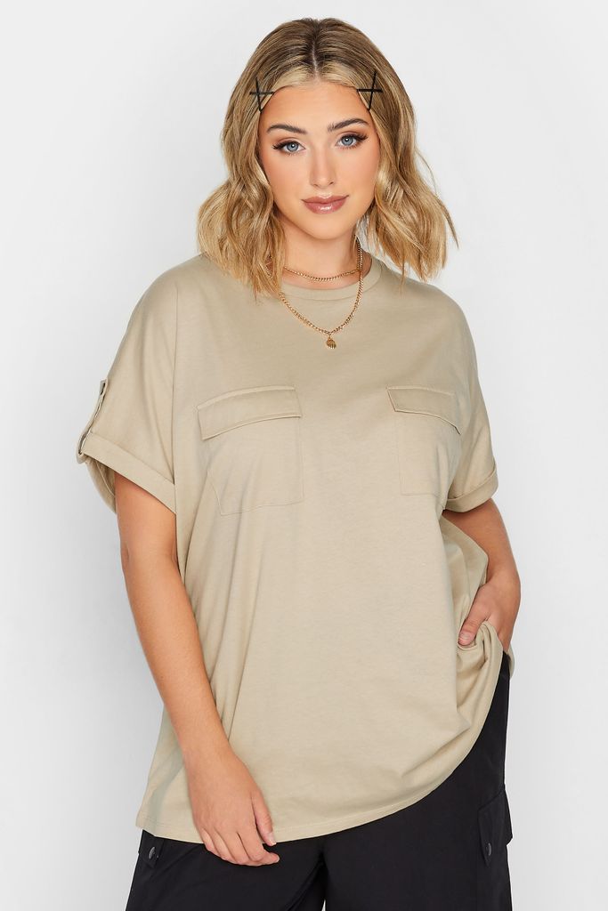 Curve Natural Brown Pocket Tshirt, Women's Curve & Plus Size, Limited Collection