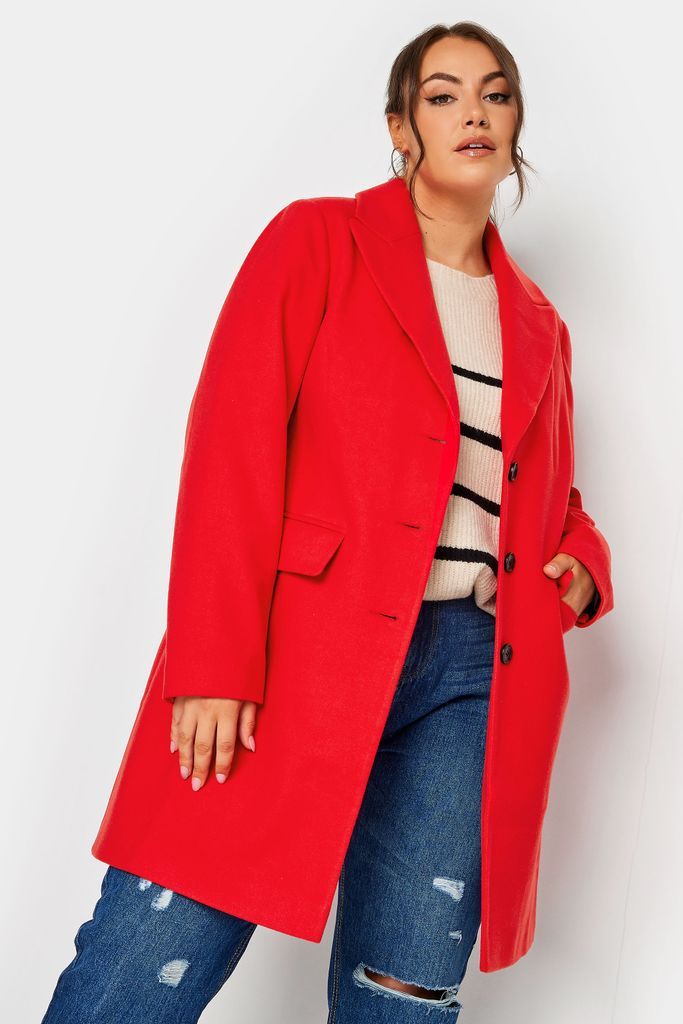 Curve Red Midi Formal Coat, Women's Curve & Plus Size, Yours