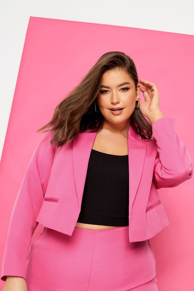 Curve Pink Cropped Blazer, Women's Curve & Plus Size, Yours