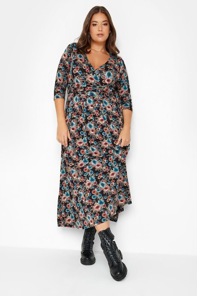 Curve Black Floral Print Wrap Maxi Dress, Women's Curve & Plus Size, Yours