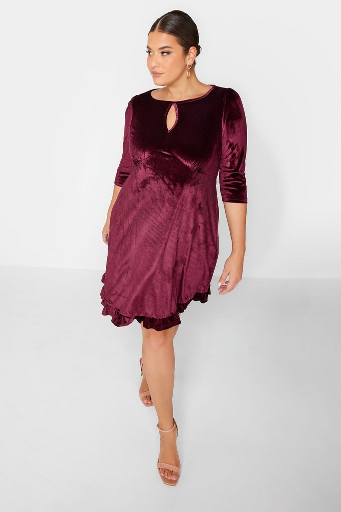 Curve Burgundy Red Velvet Midi Dress, Women's Curve & Plus Size, Yours