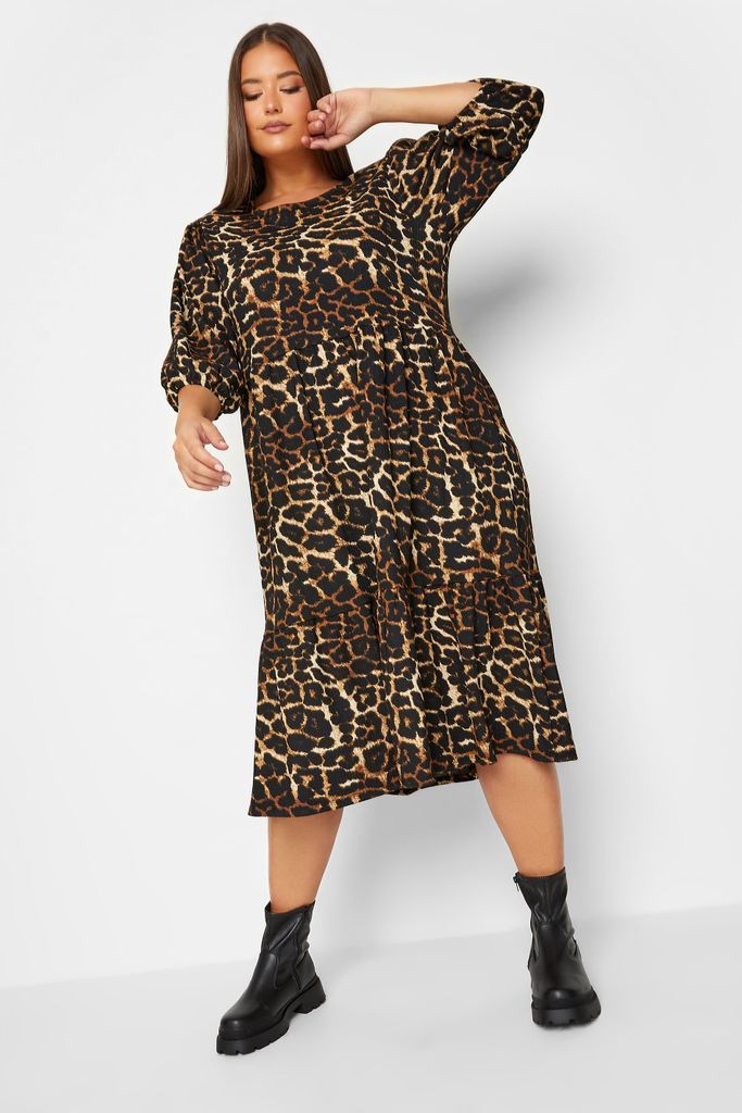 Curve Black Leopard Print Fril Hem Dress, Women's Curve & Plus Size, Yours