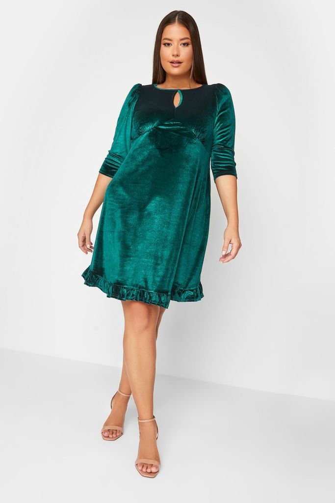 Curve Emerald Green Velvet Keyhole Midi Dress, Women's Curve & Plus Size, Yours