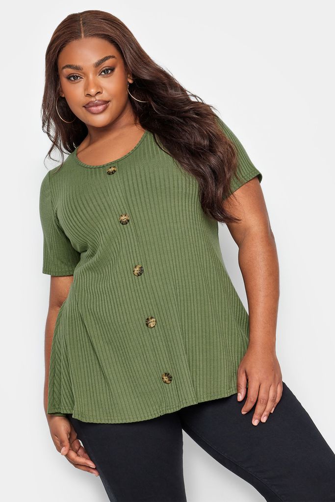 Curve Dark Green Ribbed Swing Top, Women's Curve & Plus Size, Limited Collection