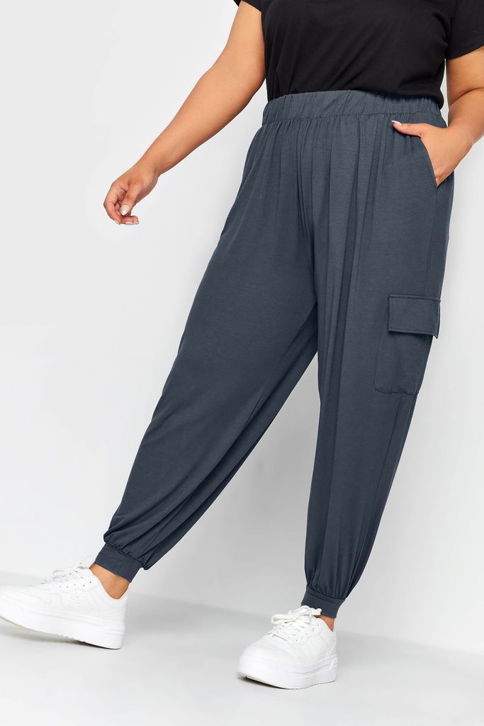 Curve Grey Jersey Harem Cargo Trousers, Women's Curve & Plus Size, Yours
