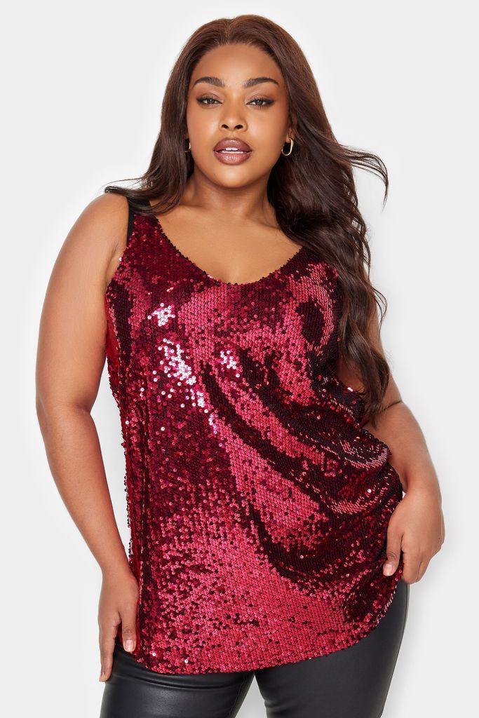 Curve Red Sequin Embellished Cami Top, Women's Curve & Plus Size, Yours London