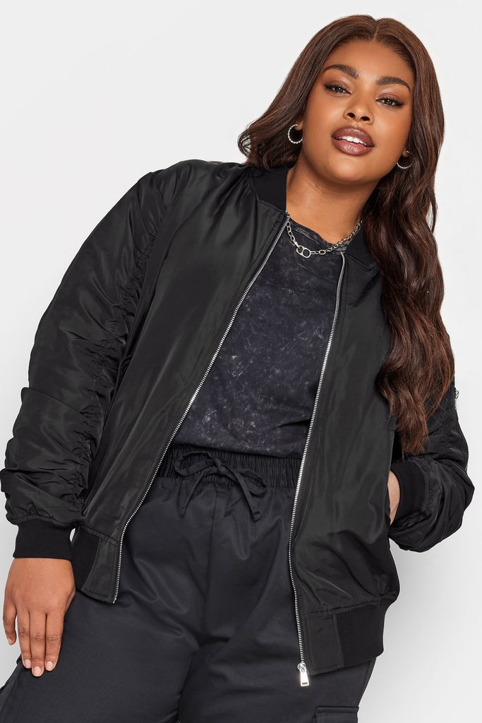 Curve Black Bomber Jacket, Women's Curve & Plus Size, Yours