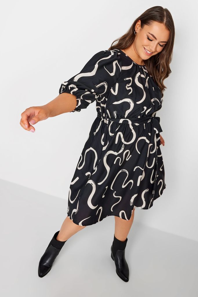 Curve Black Swirl Print Mini Dress, Women's Curve & Plus Size, Yours