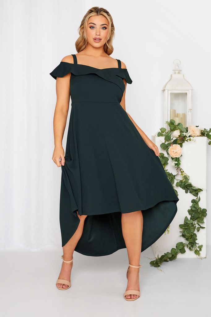 Curve Black Bardot High Low Midi Dress, Women's Curve & Plus Size, Yours London