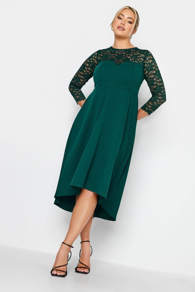 Curve Emerald Green Lace Sweetheart Midi Dress, Women's Curve & Plus Size, Yours London