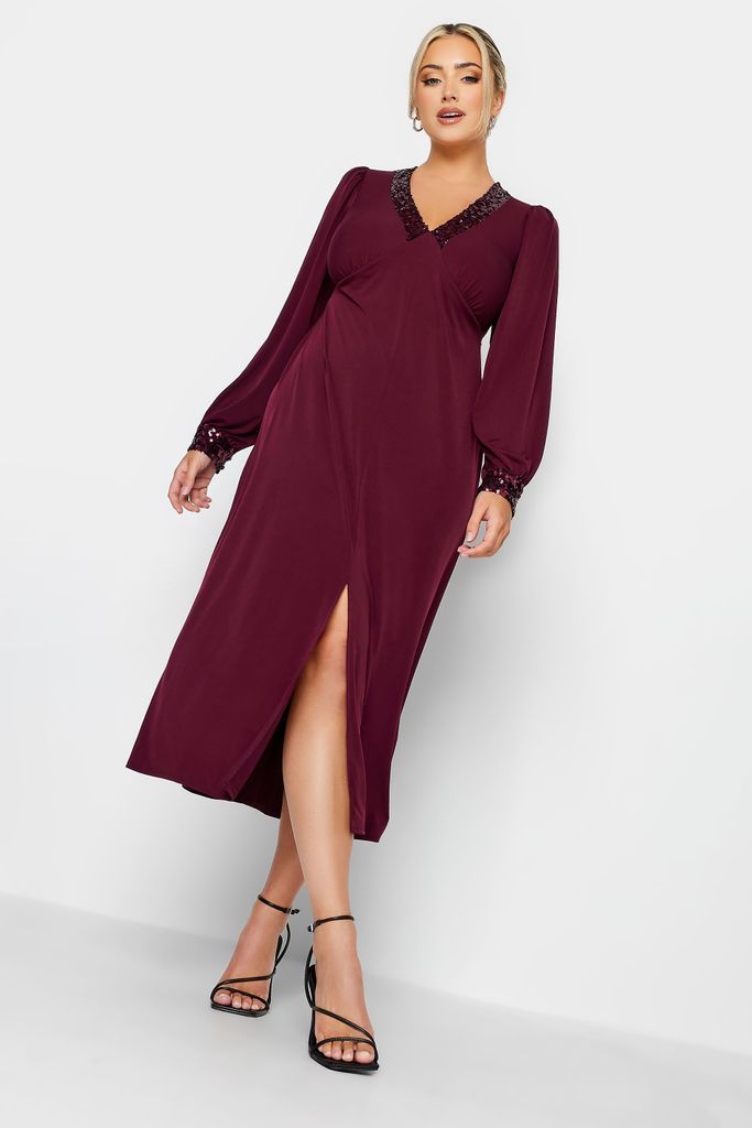 Curve Plum Purple Sequin Split Front Dress, Women's Curve & Plus Size, Yours London