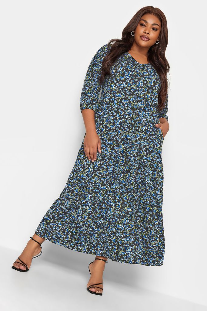 Curve Blue Ditsy Floral Print Maxi Dress, Women's Curve & Plus Size, Yours