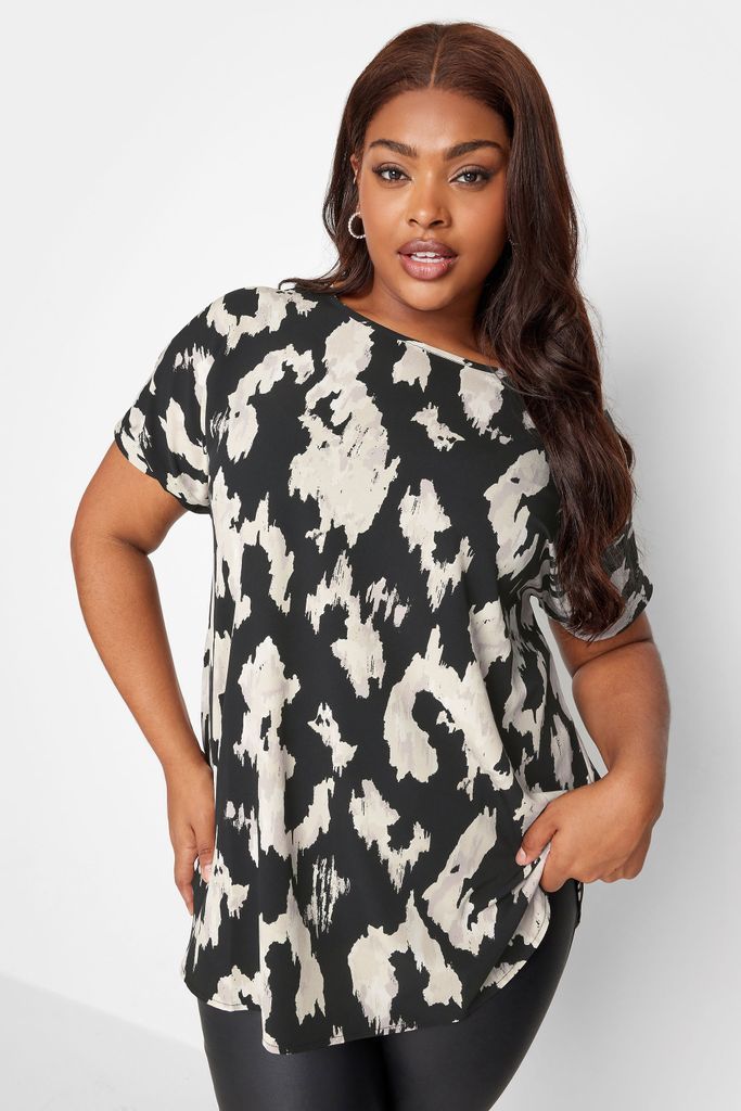 Curve Black Abstract Print Boxy Top, Women's Curve & Plus Size, Yours