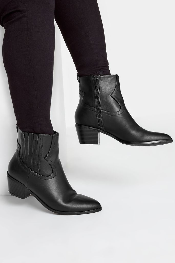 Black Western Pu Ankle Boot In Wide E Fit & Extra Wide eee Fit