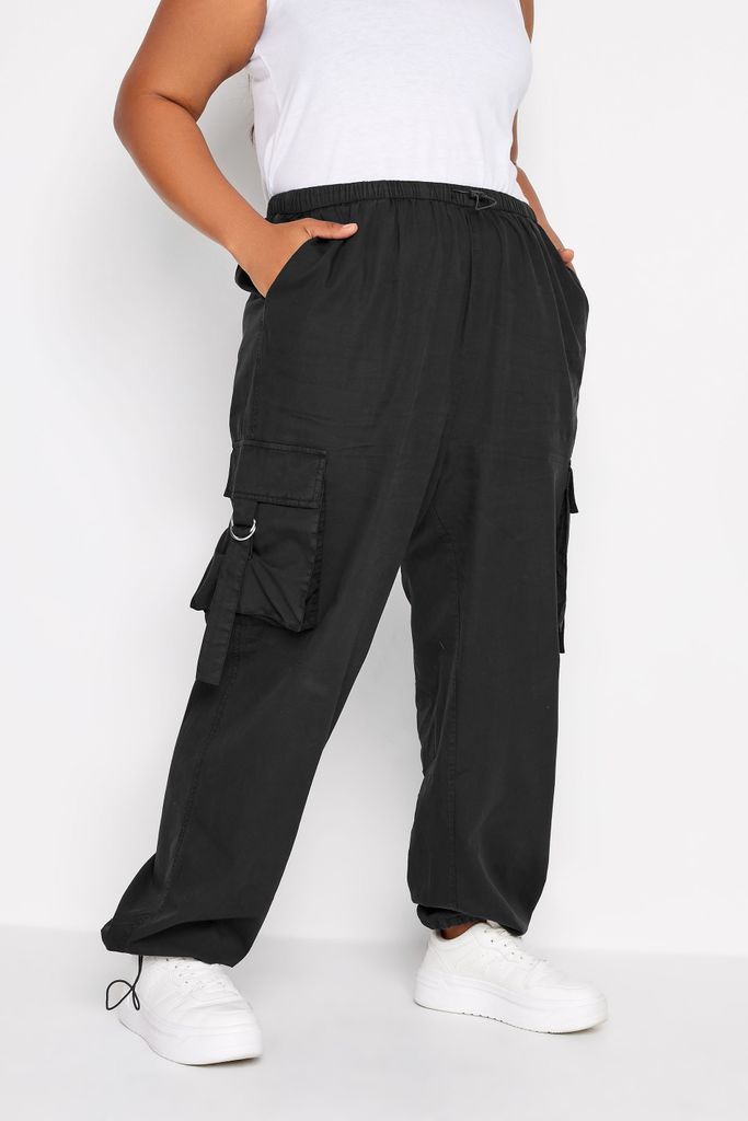 Curve Black Cargo Parachute Trouser, Women's Curve & Plus Size, Yours