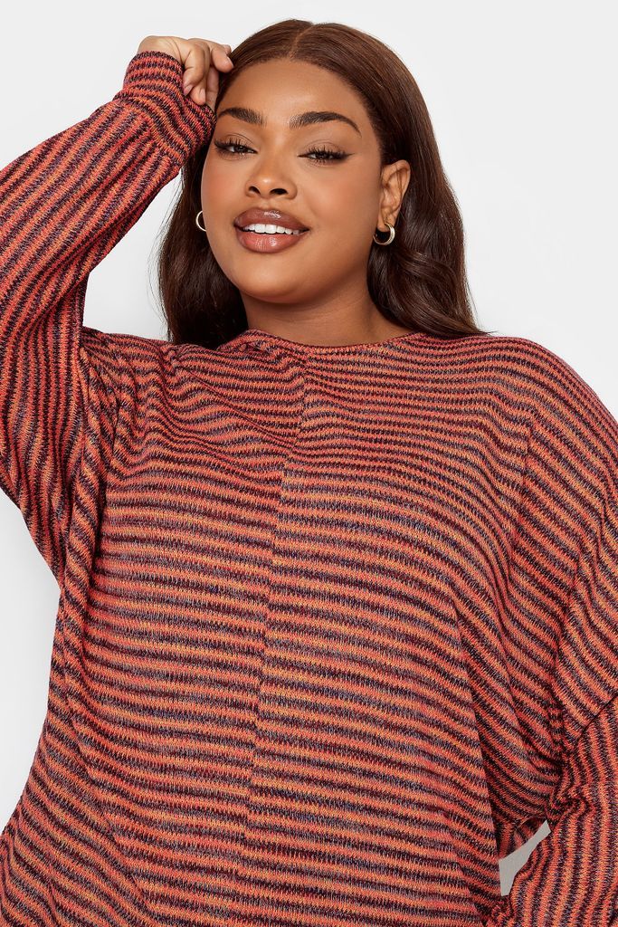 Yours Luxury Curve Orange Stripe Print Batwing Sleeve Tunic Top, Women's Curve & Plus Size, Yours Luxury Capsule Collection