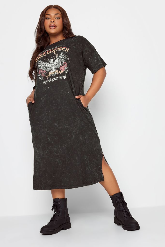 Curve Black 'Rule Breaker' Oversized Midaxi Tshirt Dress, Women's Curve & Plus Size, Yours