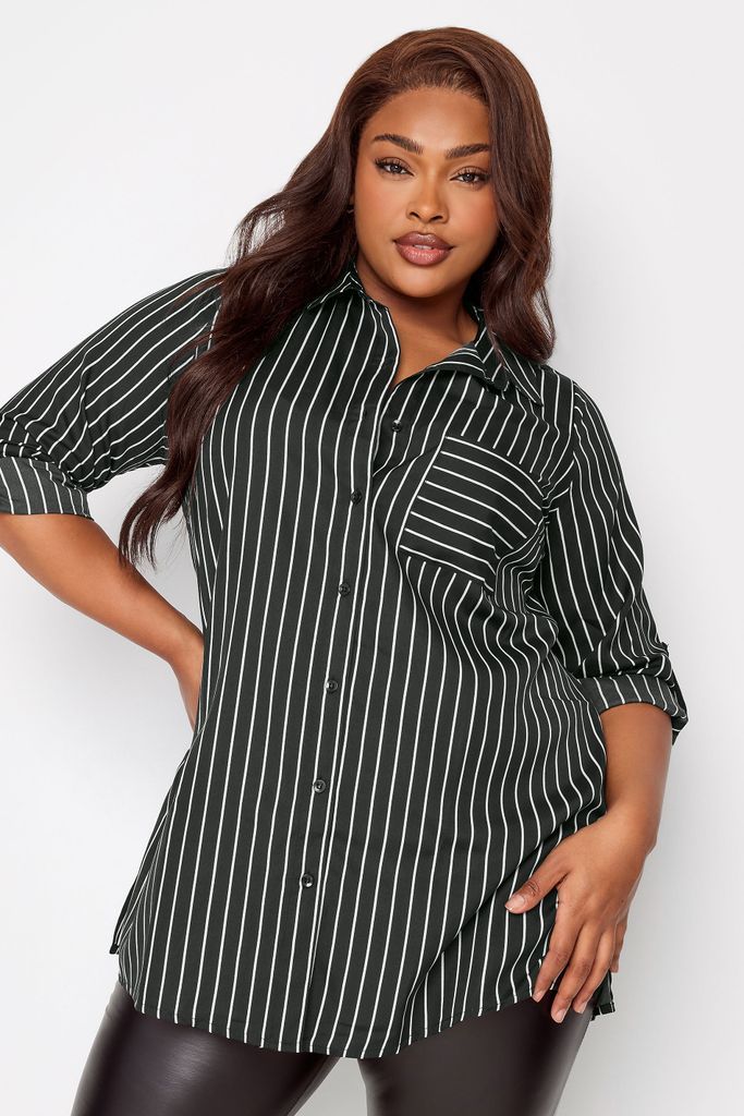 Curve Black & White Stripe Print Boyfriend Shirt, Women's Curve & Plus Size, Yours
