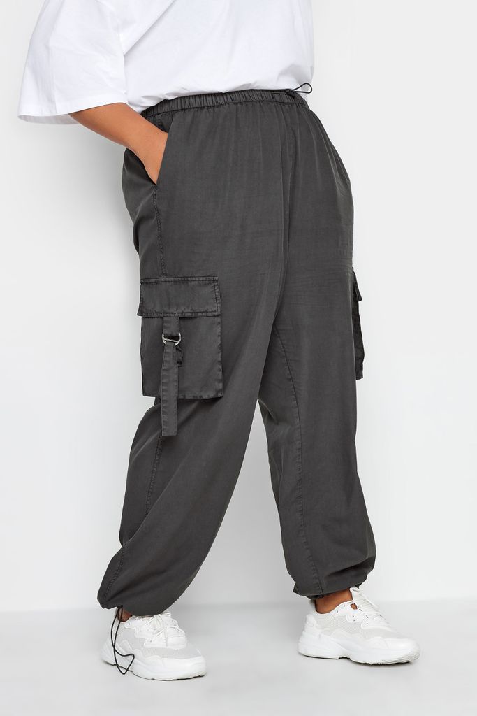 Curve Grey Cargo Parachute Trouser, Women's Curve & Plus Size, Yours