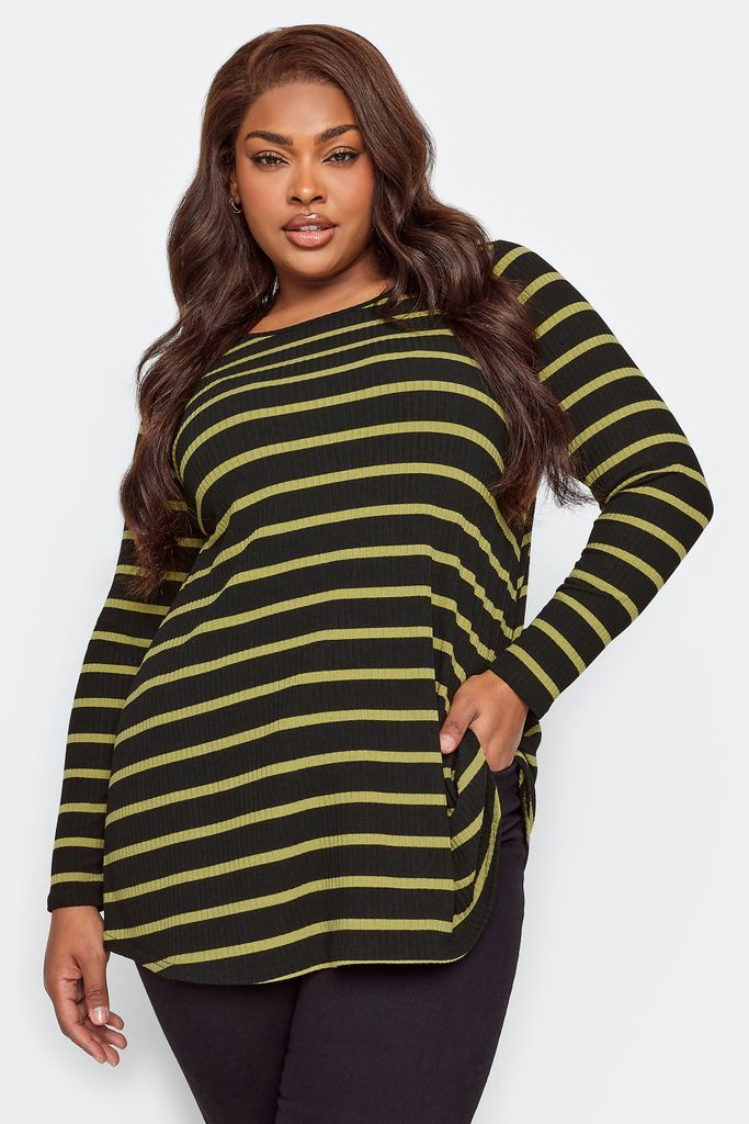 Curve Black & Green Striped Long Sleeve Swing Top, Women's Curve & Plus Size, Yours