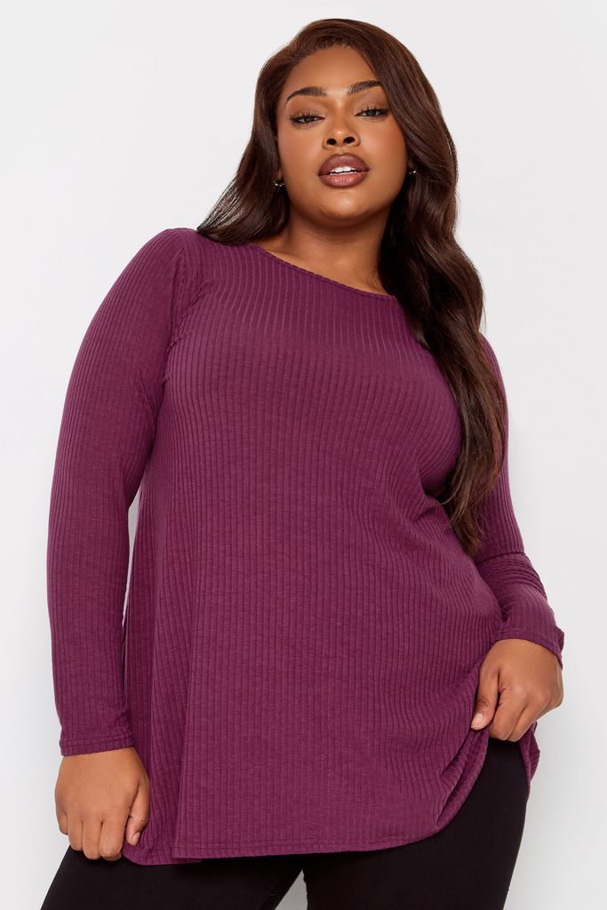Curve Purple Ribbed Long Sleeve Swing Top, Women's Curve & Plus Size, Yours