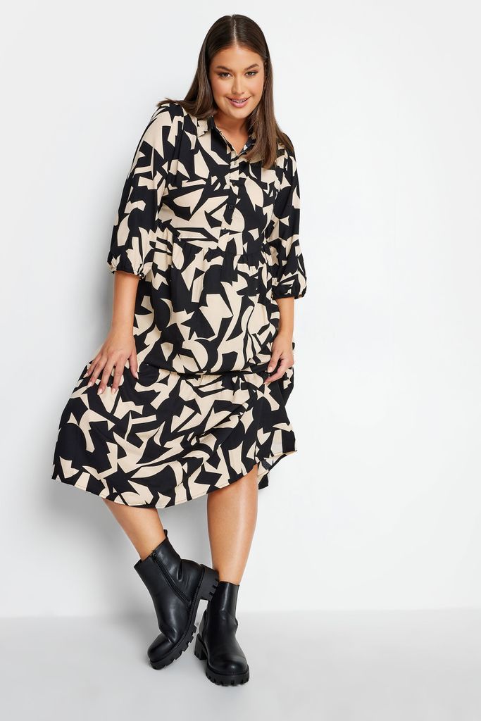 Curve Black Abstract Print Midi Shirt Dress, Women's Curve & Plus Size, Yours
