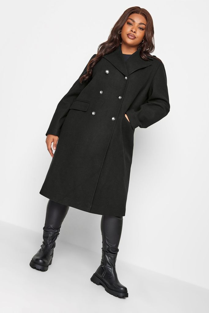 Curve Black Longline Military Coat, Women's Curve & Plus Size, Yours