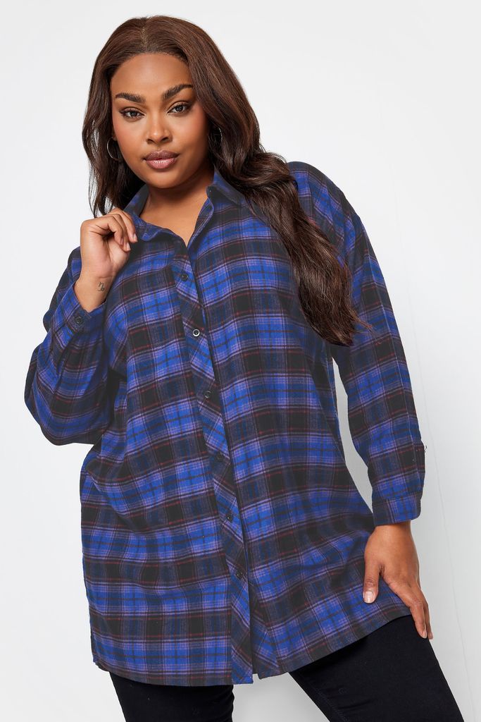 Curve Blue Check Print Oversized Shirt, Women's Curve & Plus Size, Yours