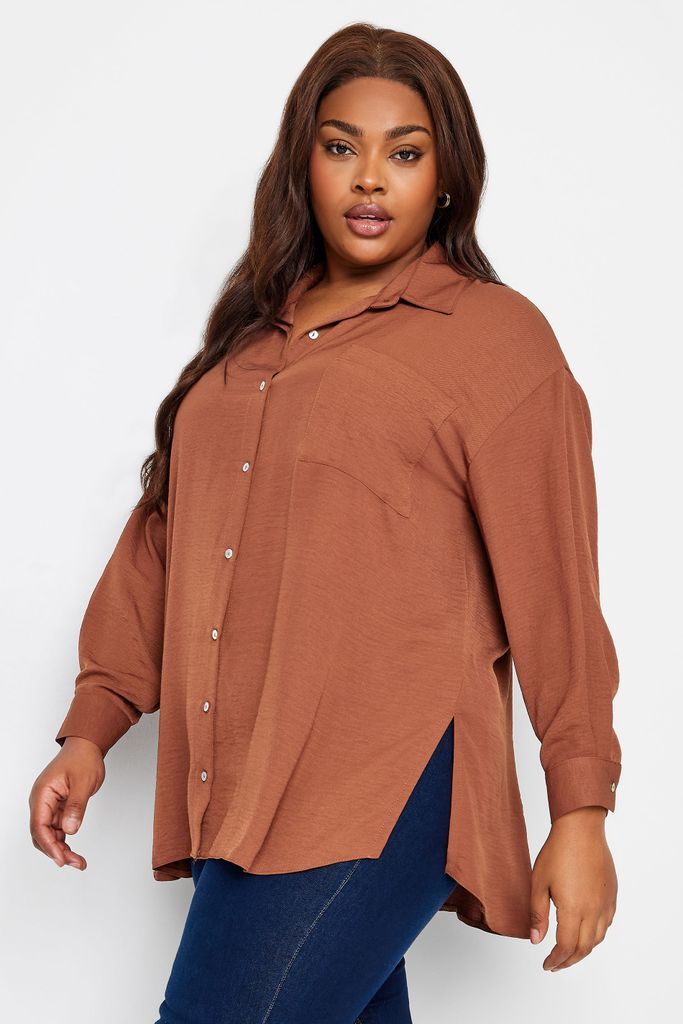 Curve Brown Button Through Shirt, Women's Curve & Plus Size, Yours