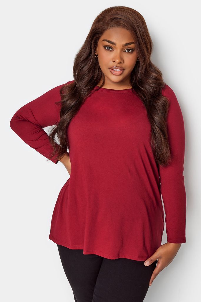 Curve Red Long Sleeve Basic Top, Women's Curve & Plus Size, Yours