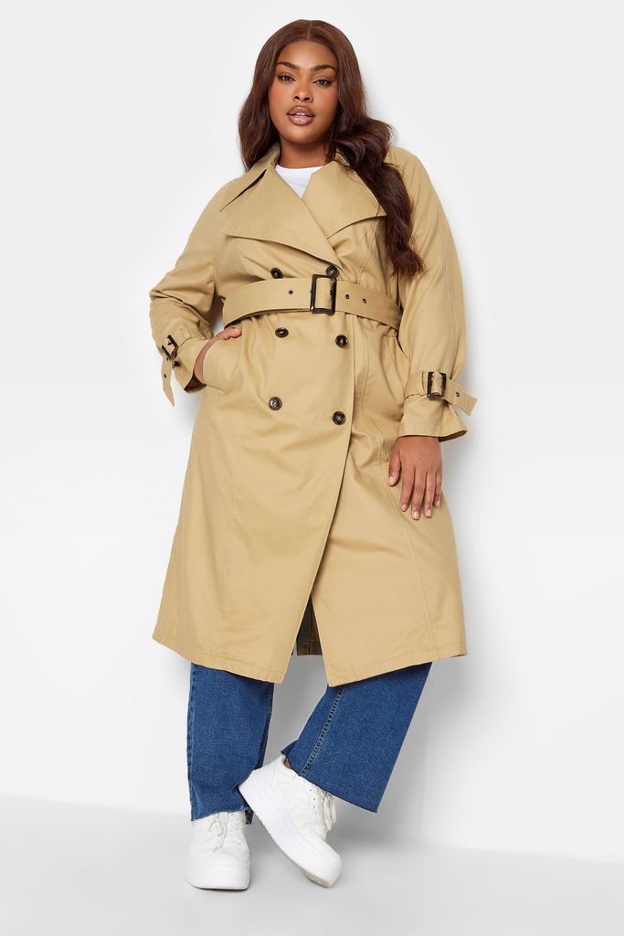 Curve Beige Brown Trench Coat, Women's Curve & Plus Size, Yours