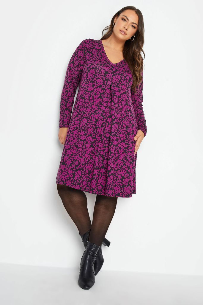 Curve Black & Purple Floral Mini Dress, Women's Curve & Plus Size, Yours