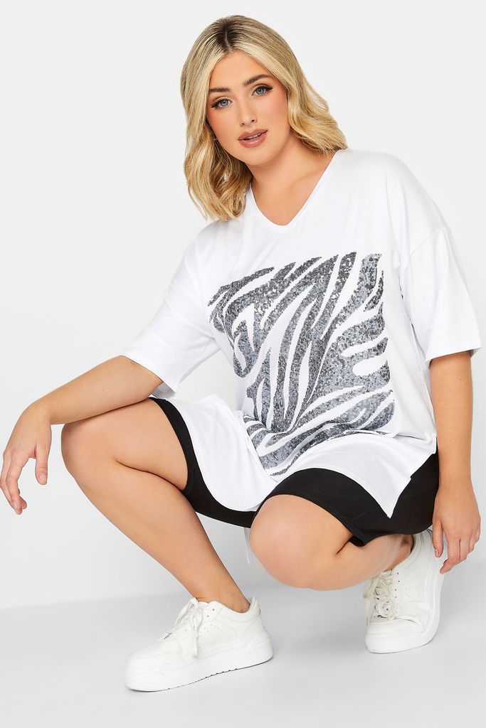 Curve White Zebra Print Sequin Top, Women's Curve & Plus Size, Yours