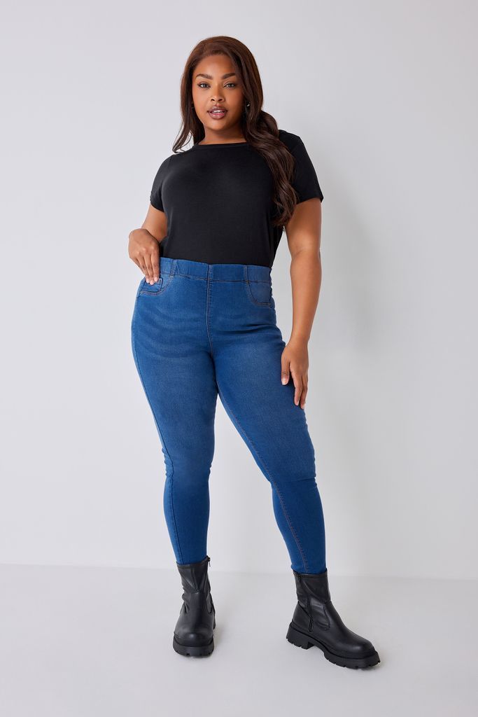 Curve Mid Blue Stretch Pull On Jenny Jeggings, Women's Curve & Plus Size, Yours For Good