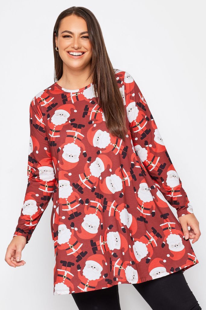 Curve Red Santa Print Christmas Tunic Top, Women's Curve & Plus Size, Yours