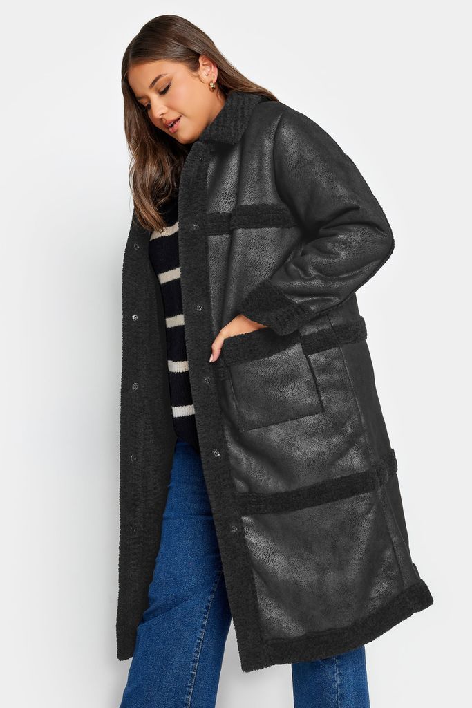 Curve Black Faux Fur Pu Jacket, Women's Curve & Plus Size, Yours