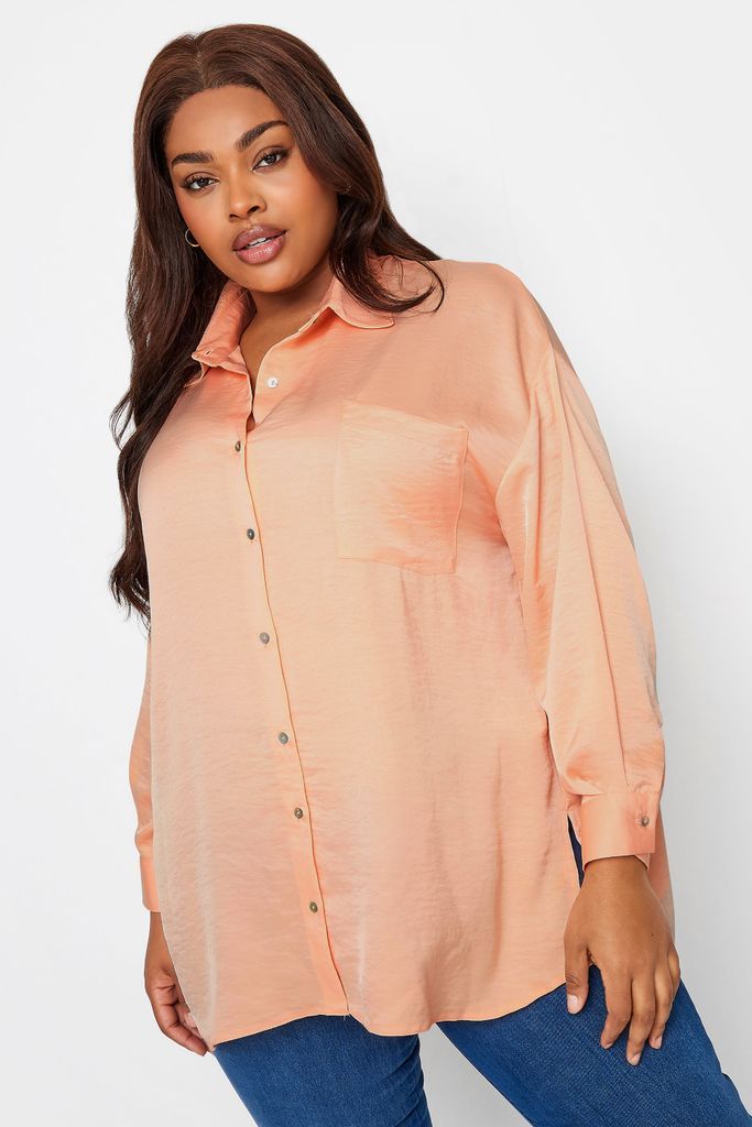 Curve Coral Orange Button Through Shirt, Women's Curve & Plus Size, Yours