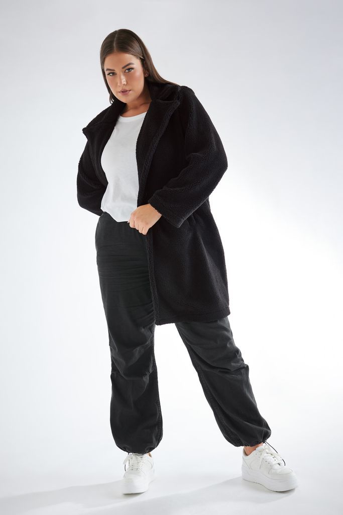 Curve Black Longline Faux Fur Coat, Women's Curve & Plus Size, Yours