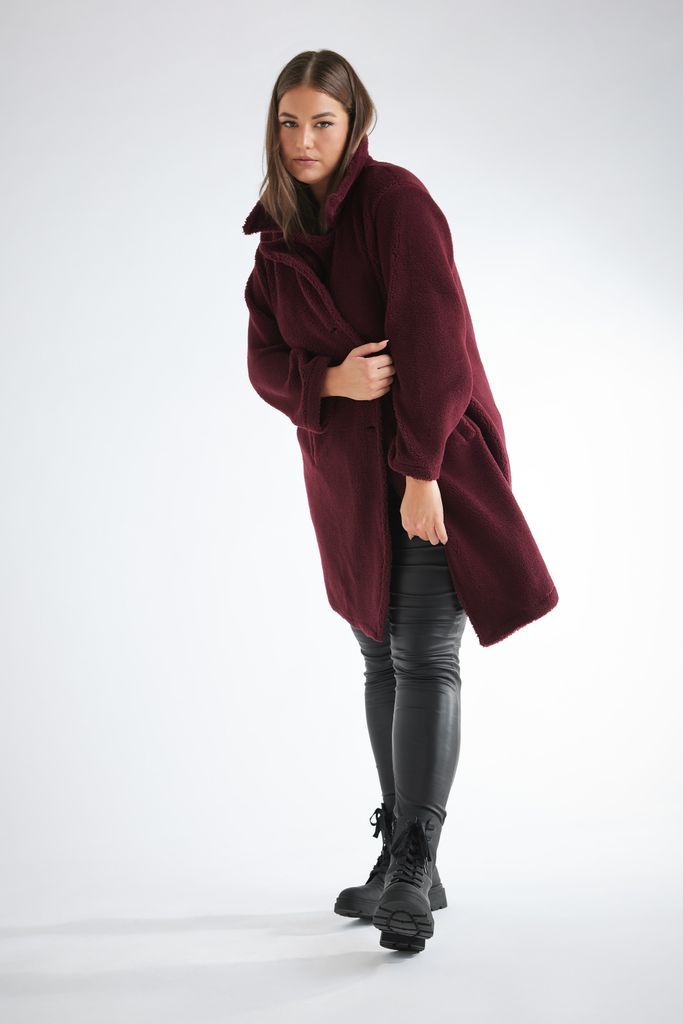 Curve Dark Red Faux Fur Coat, Women's Curve & Plus Size, Yours